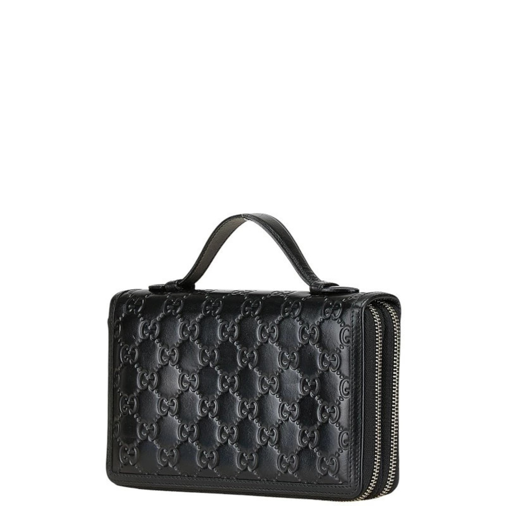 Gucci Wallet ssima Round Leather Black Long Zip Sherry Black